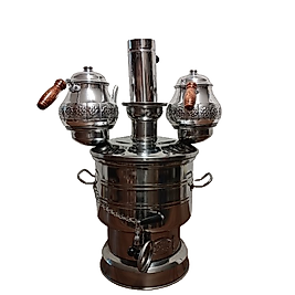 Krom Kömürlü 8 litre semaver Çift demlik