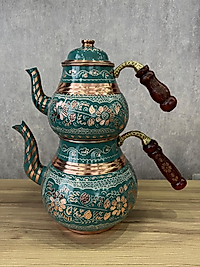 Bakır Çaydanlık Takımı Erzincan İşlemeli Büyük Boy