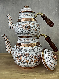 Bakır Çaydanlık Takımı Erzincan İşlemeli Büyük Boy