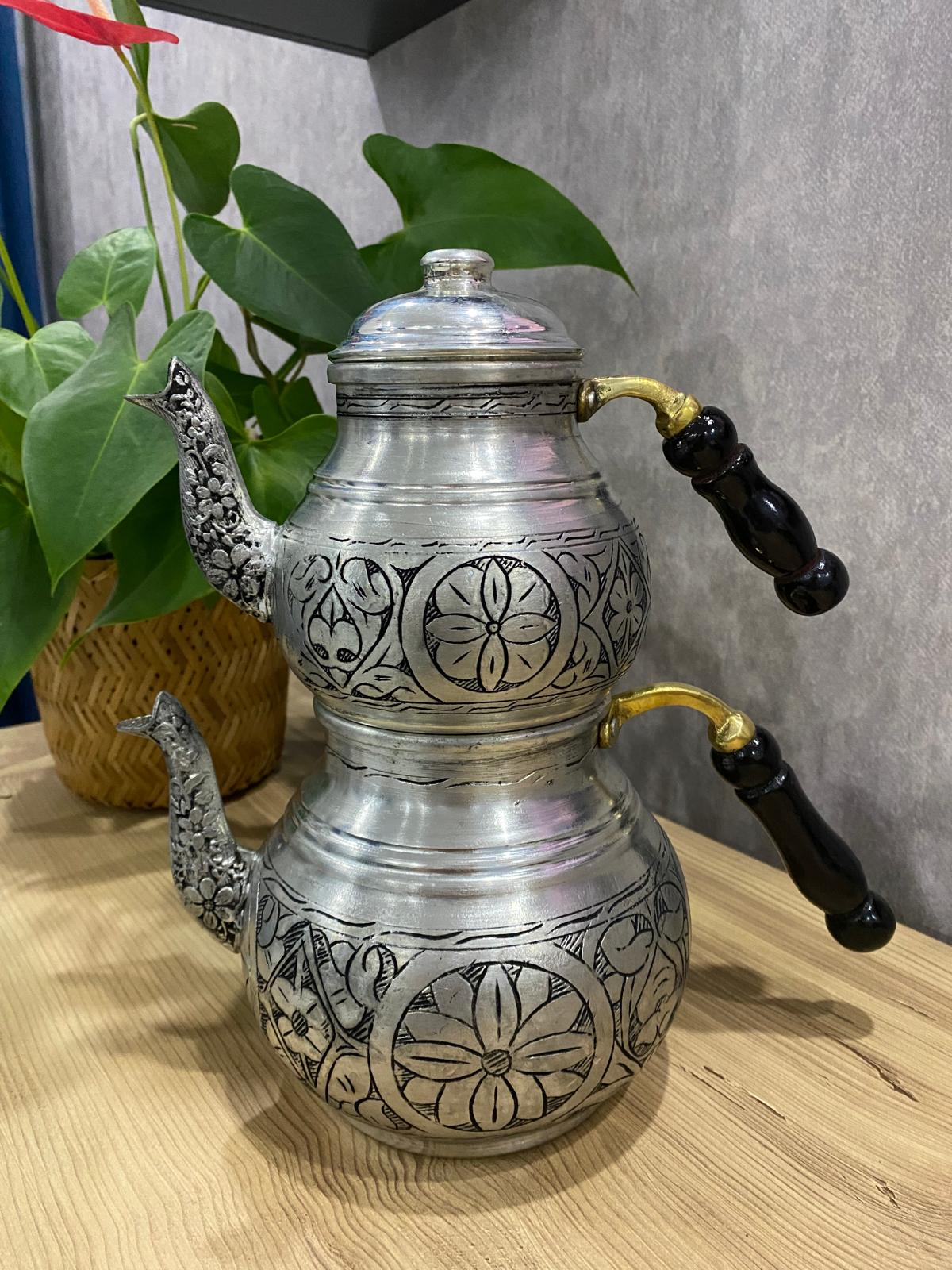 Bakır Ağır İşlemeli Çaydanlık