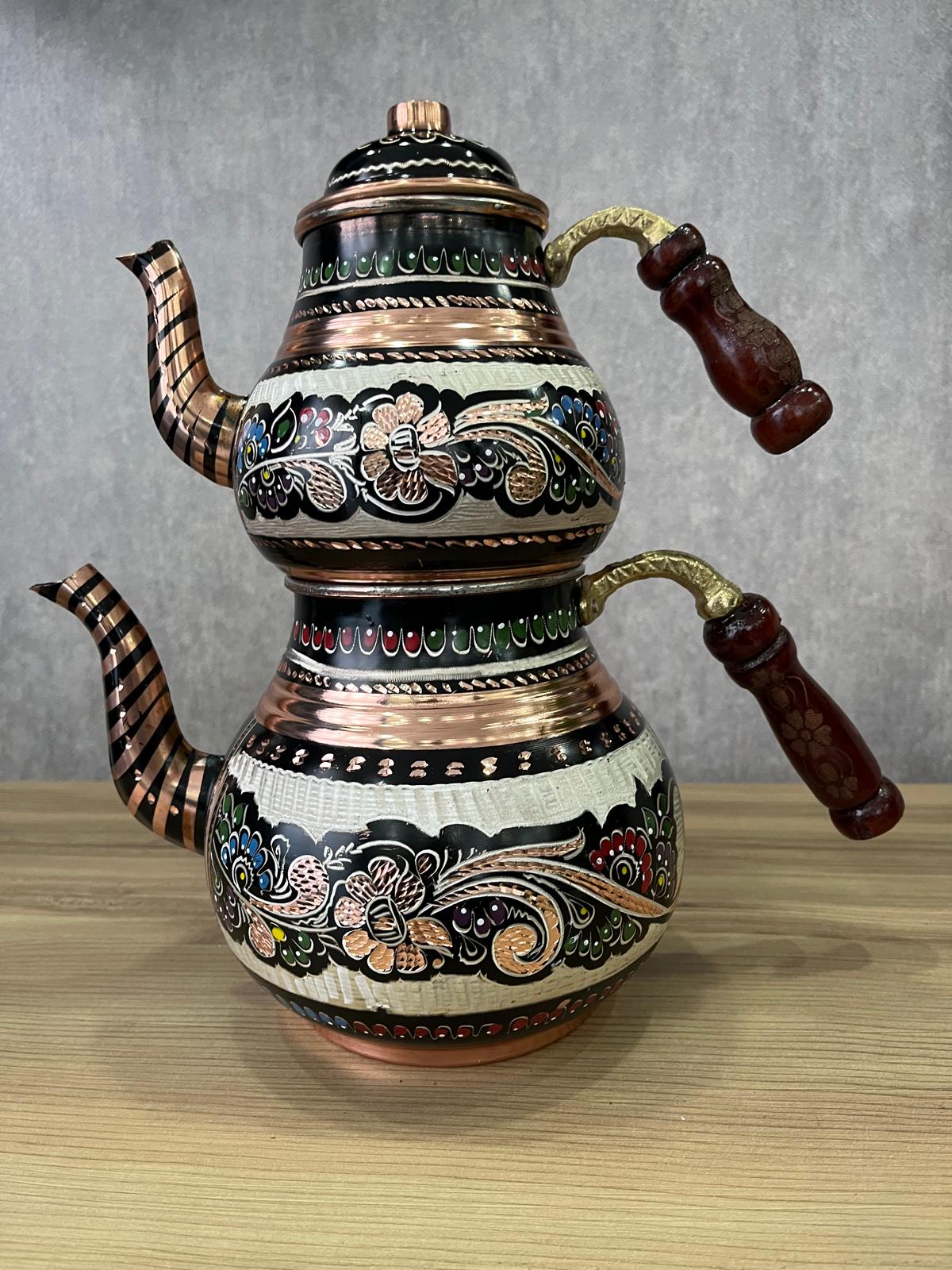 Bakır Çaydanlık Takımı Erzincan İşlemeli Büyük Boy